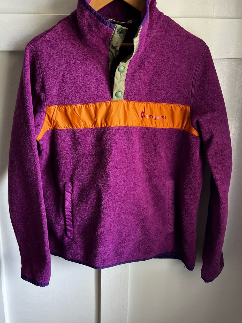cotopaxi Teca Fleece Pullover Purple with Orange Chest Stripe